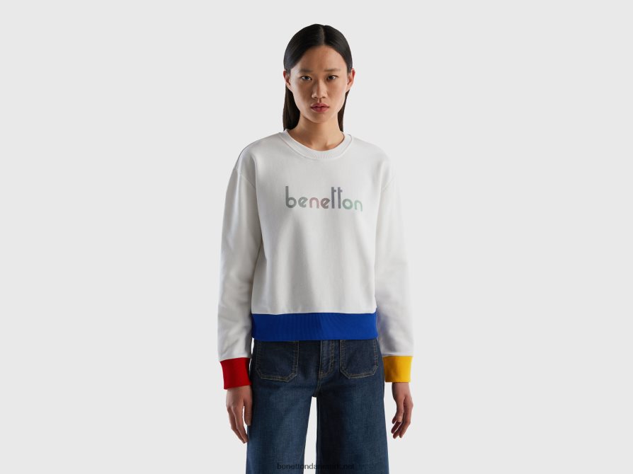 Kvinder Sweatshirt i 100% bomuld med logotryk Benetton 44X8HF286 hvid