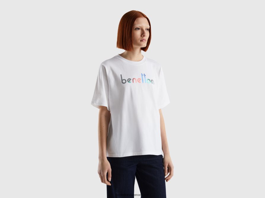 Kvinder t-shirt med logotekst Benetton 44X8HF3782 hvid