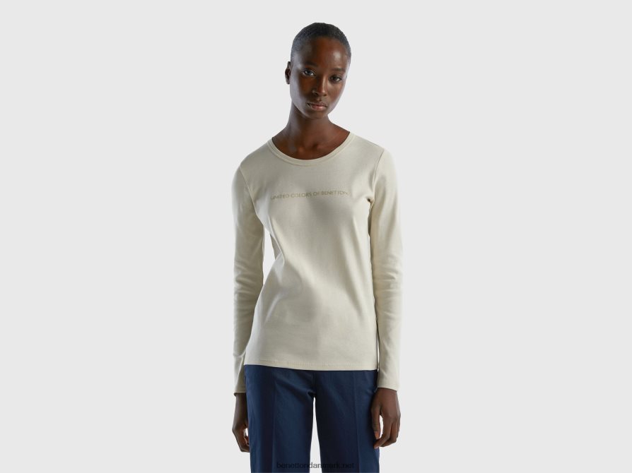 Kvinder beige langærmet t-shirt i 100% bomuld Benetton 44X8HF401 beige