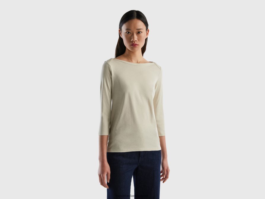 Kvinder t-shirt med bådhals i 100% bomuld Benetton 44X8HF475 beige