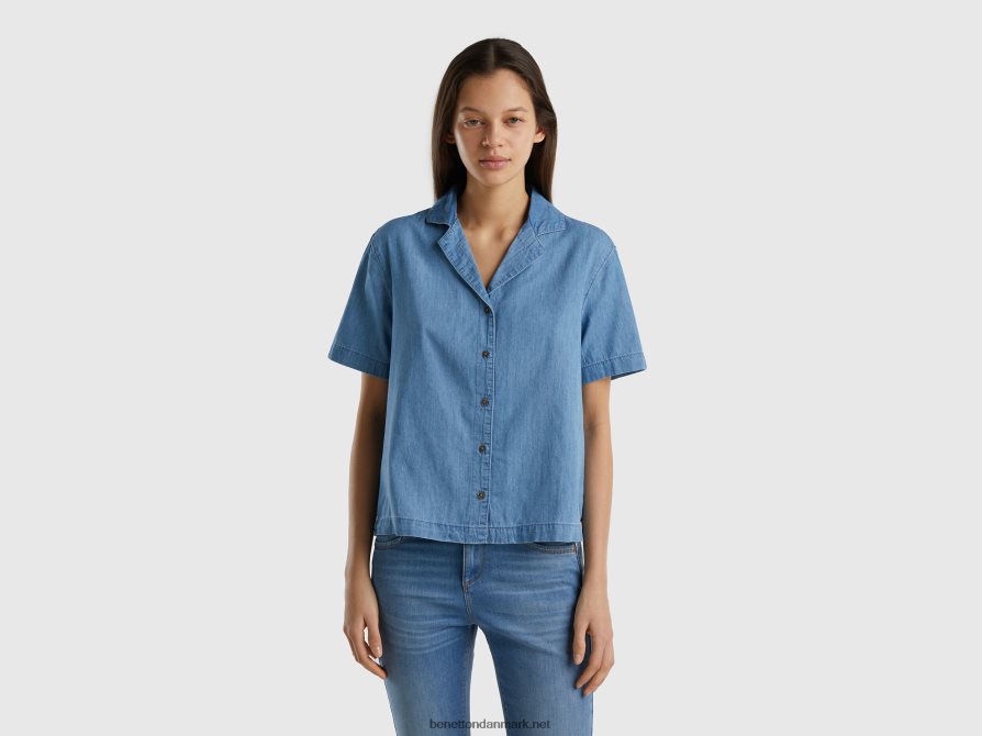 Kvinder bluse i chambray Benetton 44X8HF528 lyseblå