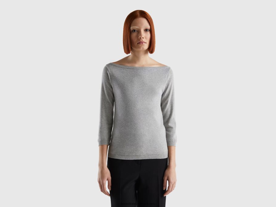 Kvinder Sweater med bådhals i 100% bomuld Benetton 44X8HF3674 lysegrå