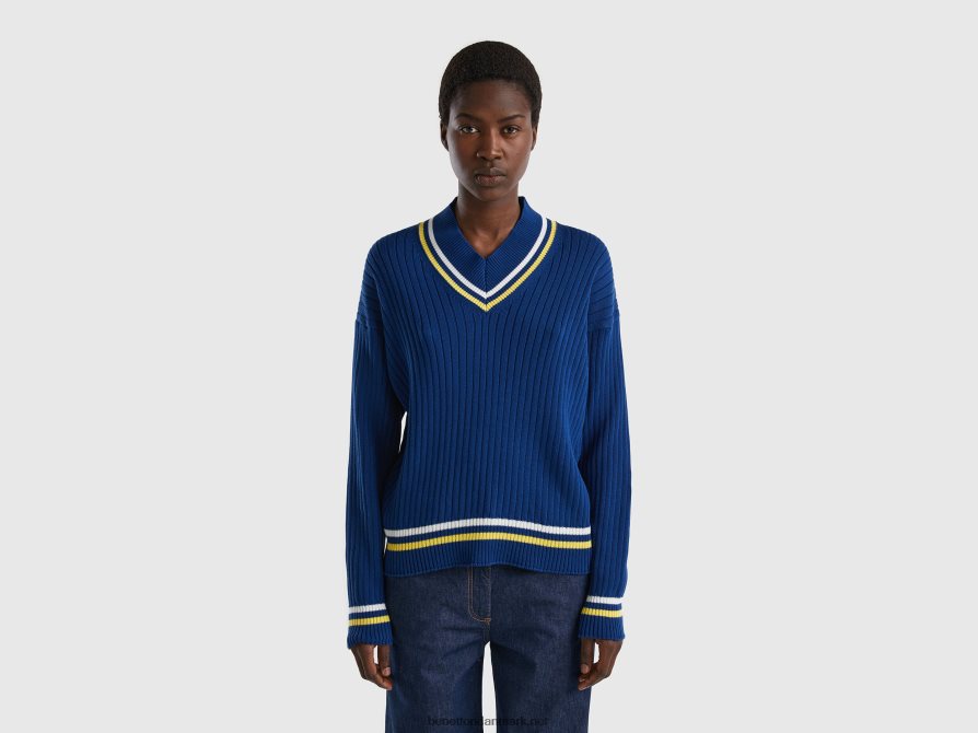 Kvinder blå sweater med stribede kanter Benetton 44X8HF71 blå