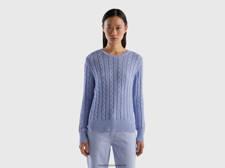 Kvinder kabelstrikket sweater 100% bomuld Benetton 44X8HF3 lavendel