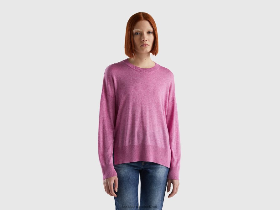 Kvinder sweater i viskoseblanding med slids Benetton 44X8HF109 fuchsia