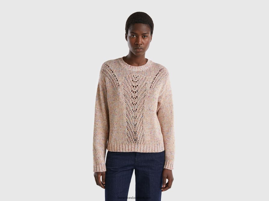 Kvinder sweater med åbent strik motiv Benetton 44X8HF3572 beige