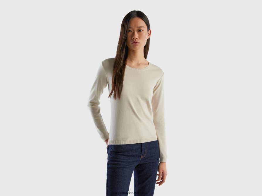 Kvinder sweater med rund hals i ren bomuld Benetton 44X8HF188 beige