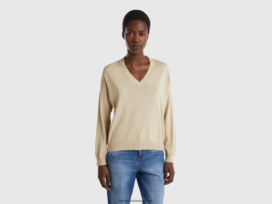 Kvinder sweater med v-udskæring Benetton 44X8HF129 beige