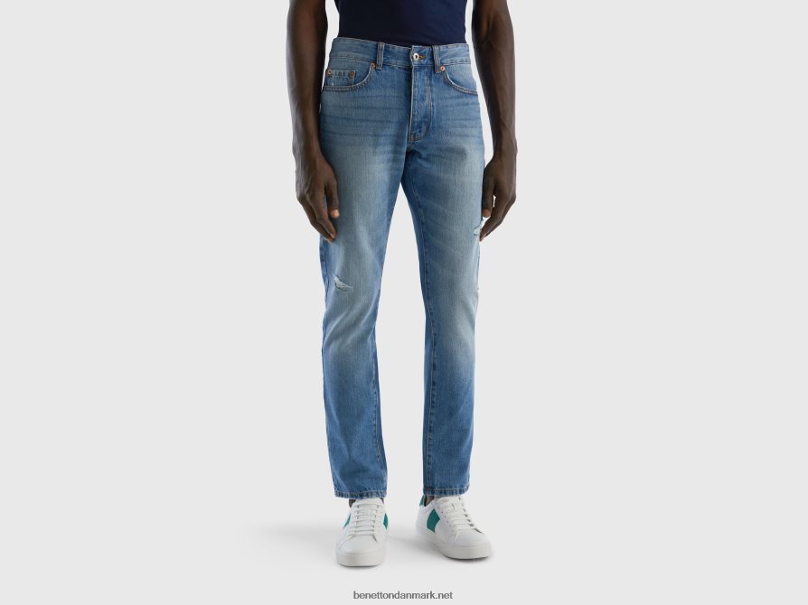 Mænd jeans i 100% bomuld med rifter Benetton 44X8HF1477 Himmelblå