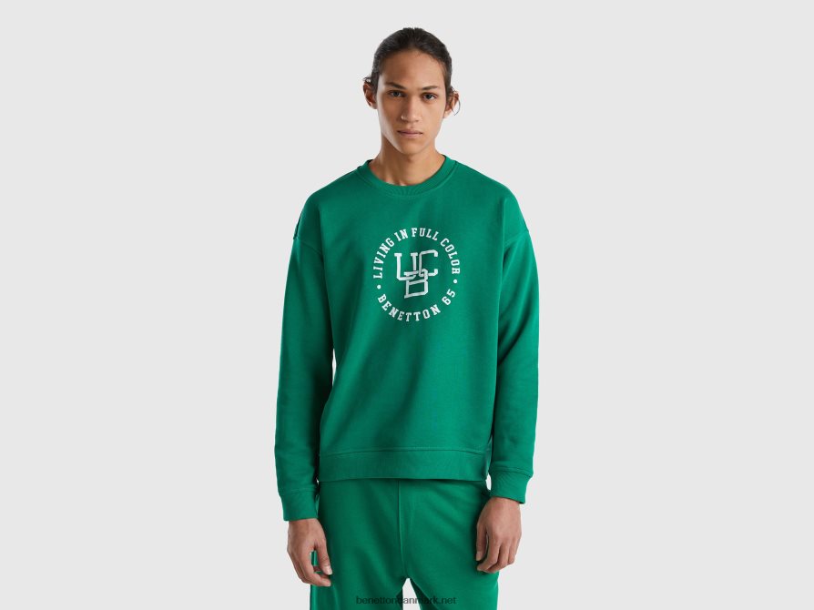 Mænd sweatshirt med rund hals og logotryk Benetton 44X8HF4517 mørkegrøn