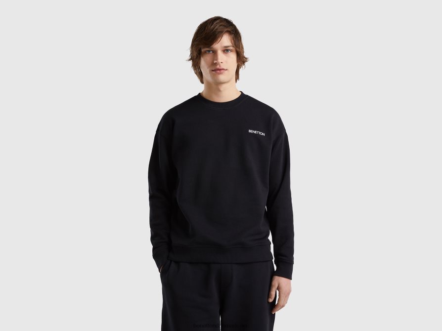 Mænd sweatshirt med rund hals og logotryk Benetton 44X8HF4519 sort