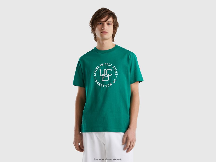 Mænd rund hals t-shirt med print Benetton 44X8HF1237 mørkegrøn