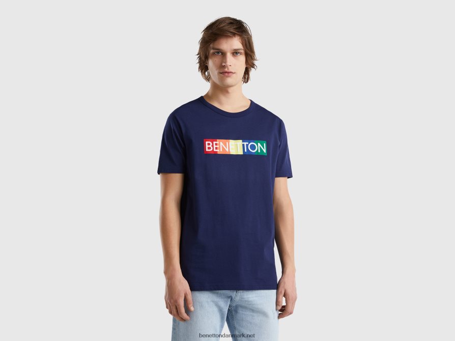 Mænd t-shirt i økologisk bomuld med logo print Benetton 44X8HF1205 blå