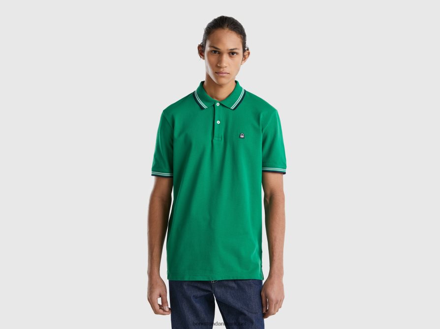 Mænd kortærmet stretch bomulds polo Benetton 44X8HF1382 mørkegrøn