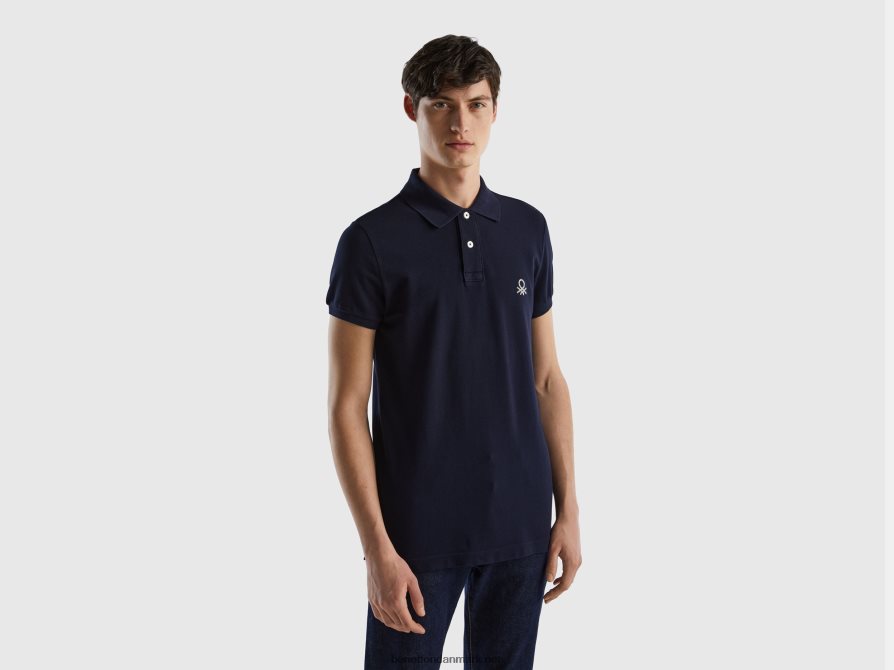 Mænd mørkeblå slim fit polo Benetton 44X8HF4605 mørkeblå