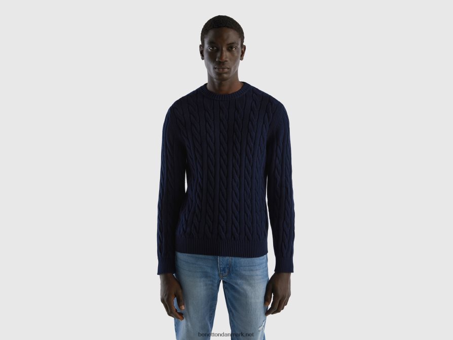 Mænd kabelstrikket sweater Benetton 44X8HF1111 mørkeblå