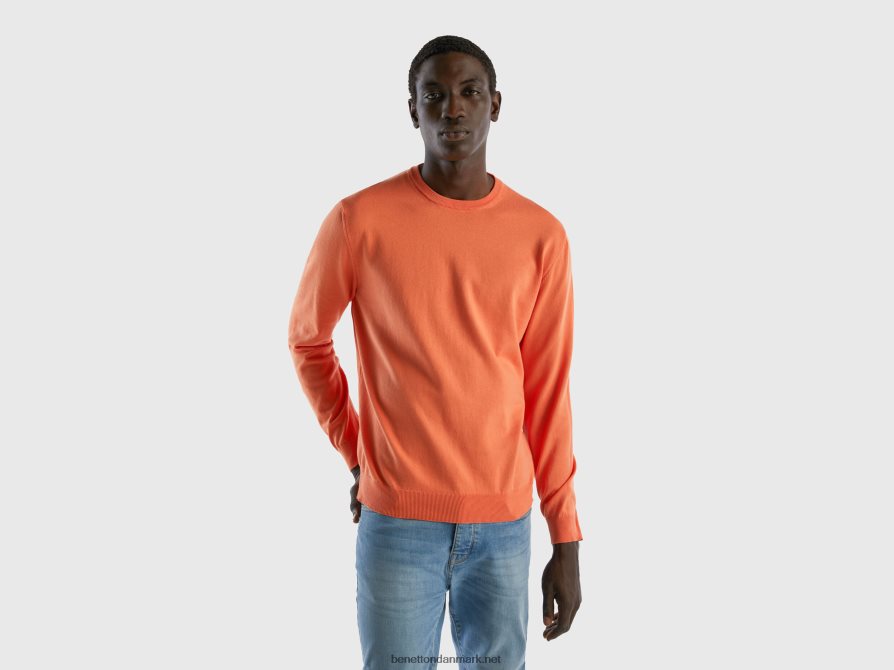 Mænd sweater med rund hals i 100% bomuld Benetton 44X8HF4393 orange