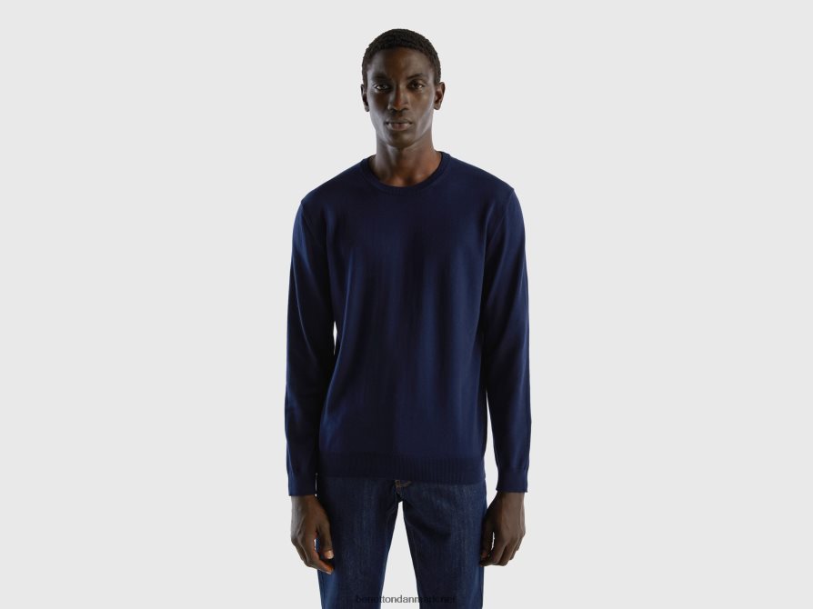 Mænd sweater med rund hals i 100% bomuld Benetton 44X8HF6072 mørkeblå