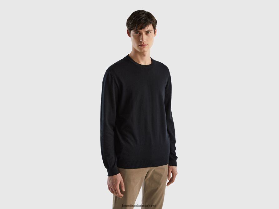 Mænd sweater med rund hals i 100% bomuld Benetton 44X8HF6074 sort